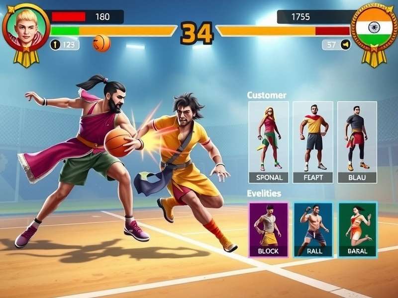 Mighty Handball Fighters character customization options showing Indian-themed outfits