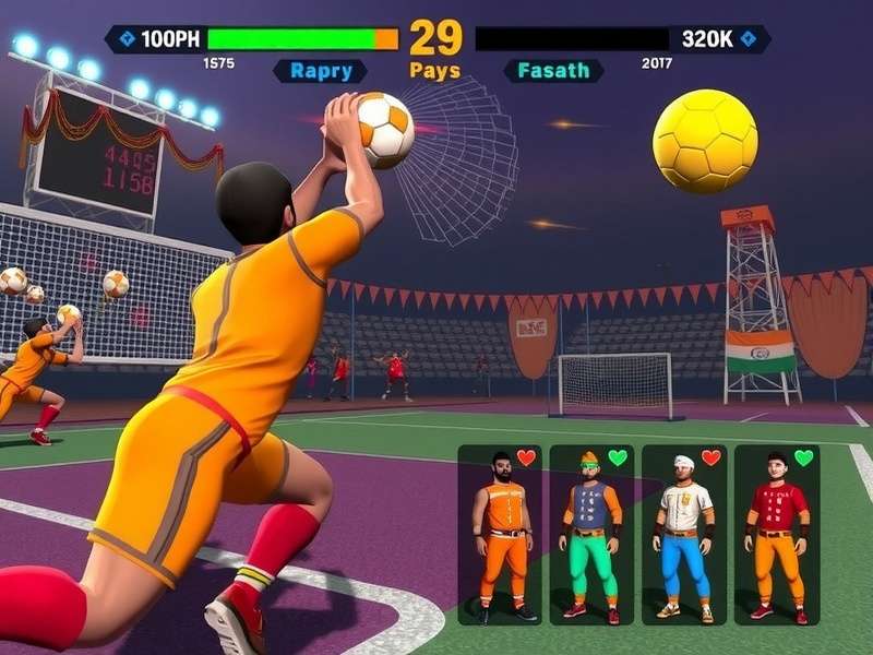 Mighty Handball Fighters gameplay screenshot showing intense handball combat